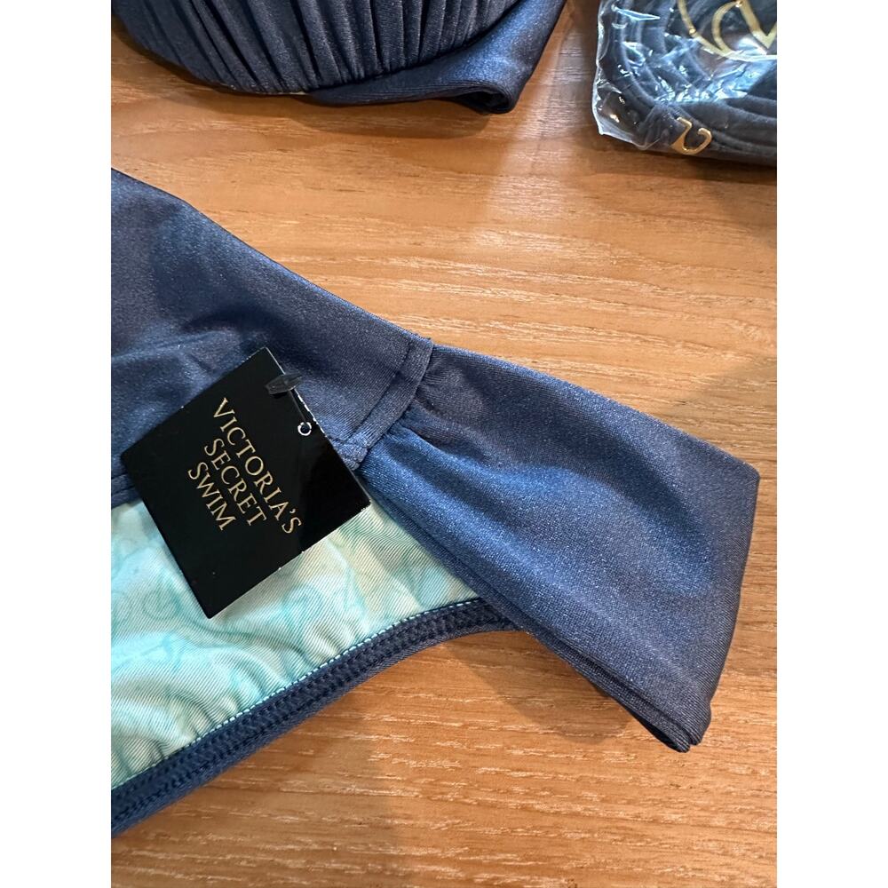 Victoria's Secret Very Sexy Push Up Bandeau Bikini Blue Shimmer 34B M NEW - Picture 7 of 10